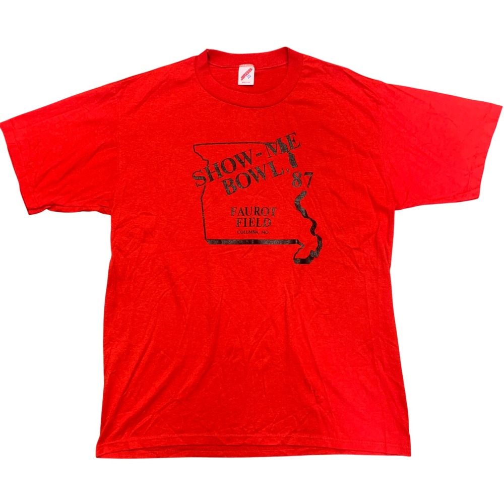 Vintage 1987 Jerzees Show-Me Bowl Missouri Football T-Shirt Red XXL USA Made